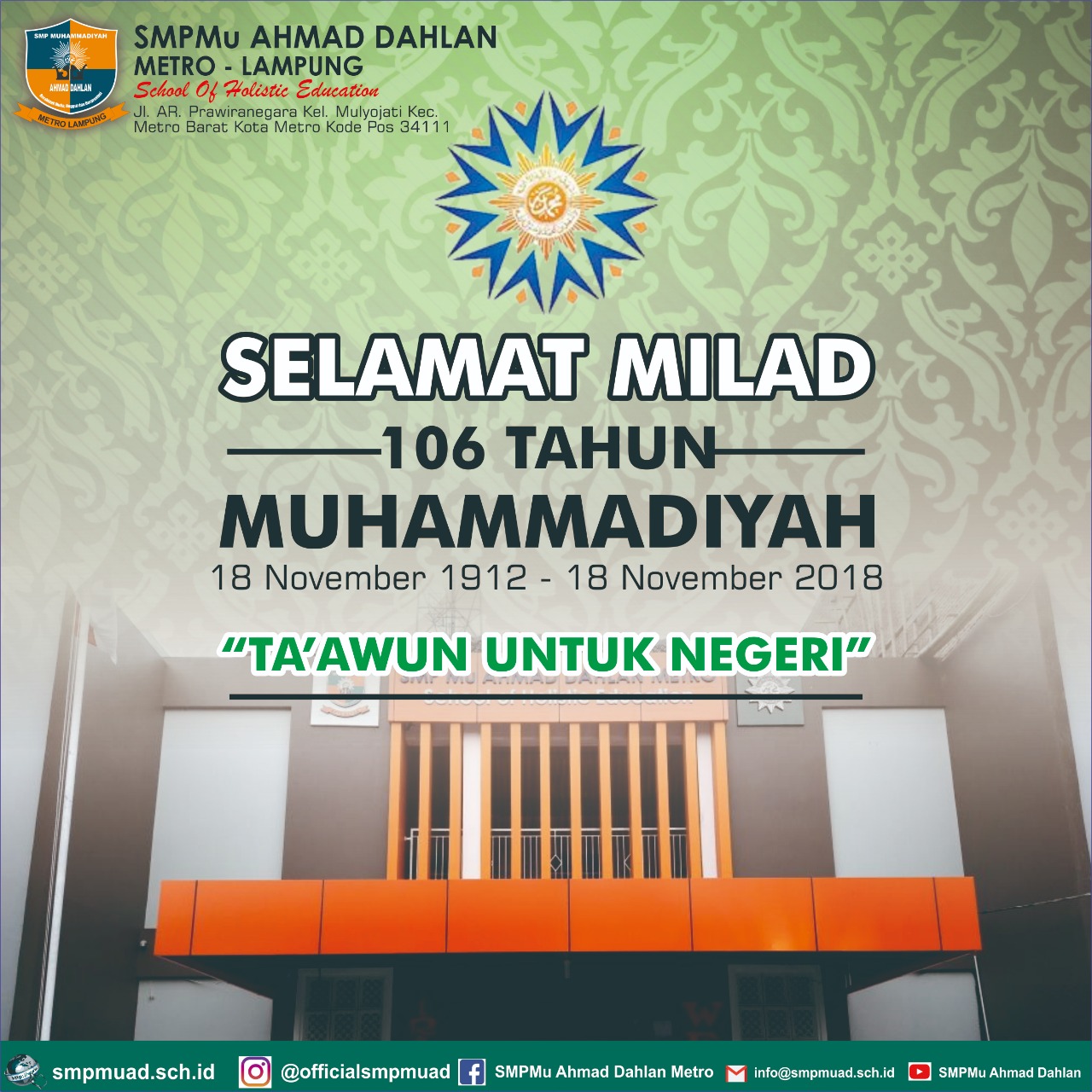 SMP Mu Ahmad Dahlan Mengucapkan Selamat Milad 106 Muhammadiyah