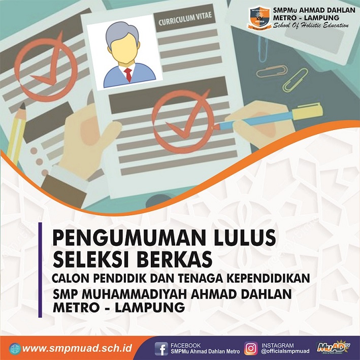 PENGUMUMAN LOLOS SELEKSI BERKAS CALON PTK SMPMu AHMAD DAHLAN METRO JANUARI 2026